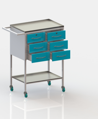 Медицинский столик передвижной с 6 ящиками и столешницей из нержавеющей стали
