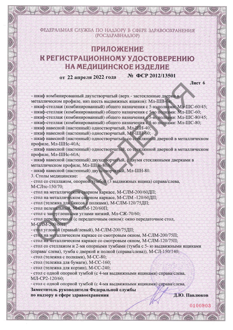 Приложение к регистрационному удостоверению (лист 6)