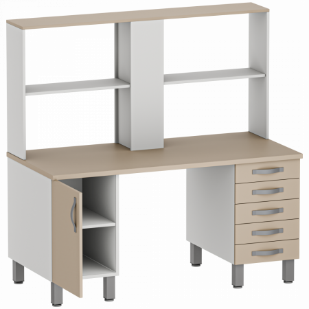 Стол медицинский со стеллажом и 2-мя опорными тумбами М-СЛ-150/140 (УДСП, л)