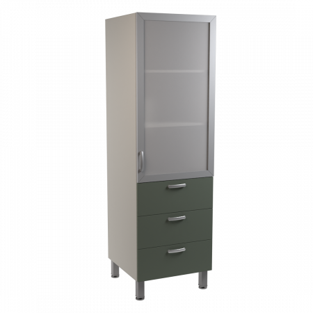 Медицинский шкаф-витрина комбинированный одностворчатый, М-ШВ-60 (УЛДСП, с 3-мя ящиками)