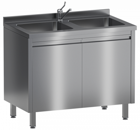 Тумба медицинская с мойкой / мойками, Мл-ТОн-100 (1000*600*850, распашные двери, 1 смеситель локтевой)